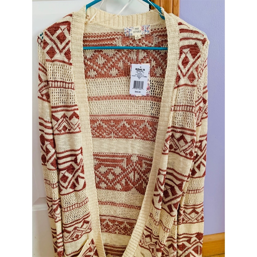 Aztec print long cardigan new with tags!